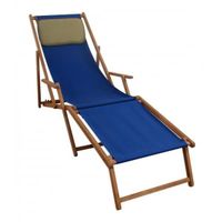 Chaise longue de jardin pliante bleue - ERST-HOLZ - modèle 10-307FKD - dossier réglable - repose-pieds amovible