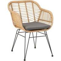 Chaise de salle à manger PARAMO fauteuil d'intérieur ou d'extérieur pour jardin en imitation rotin et 4 pieds en métal laqué noir