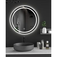 Dripex Miroir Maquillage Rond avec Lumière LED, Miroir de Vanité , Miroir Antibuée, Miroir Mural