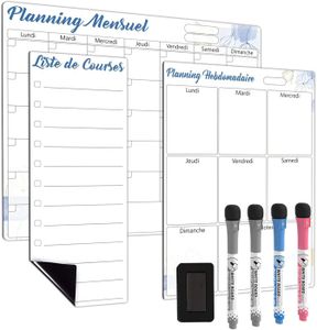 Planificateur Hebdomadaire/mensuel Magnétique Pour Frigo - Tableau Noir 42x28 Cm - En Espagnol, Avec Marqueurs Et Autocollants - 12