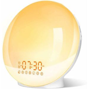 Réveil Lumineux, Réveil Simulation Lever de Soleil avec Sons de la Nature, Radio Fm, Fonction Snooze et Fonction Lampe d'Ambiance, Discoun Grain de Bois