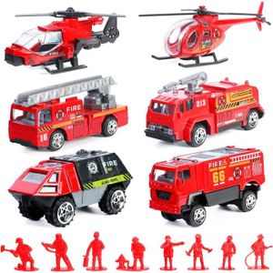 CAMION Camion Caserne de Pompiers - 4 Camions Jouets - Voiture Pompier Jouets, Mini Sauvetage Camion pour Garçon Fille 3 4 5 6 Ans