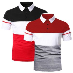 POLO Polo Homme Lot de 2 Été Mode Couleur Contrasté Polo Casual Manche Courte Marque Luxe T-Shirt Hommes - Noir-Blanc-Rouge-Gris