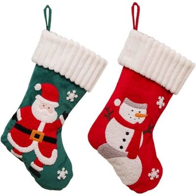 Grande Chaussette De Noël à Suspendre - Tissu Velours Rouge Vin - Dimensions 48x23 Cm - Décoration Cheminée Ou Sapin - Pour Cadeaux Et Bonbons