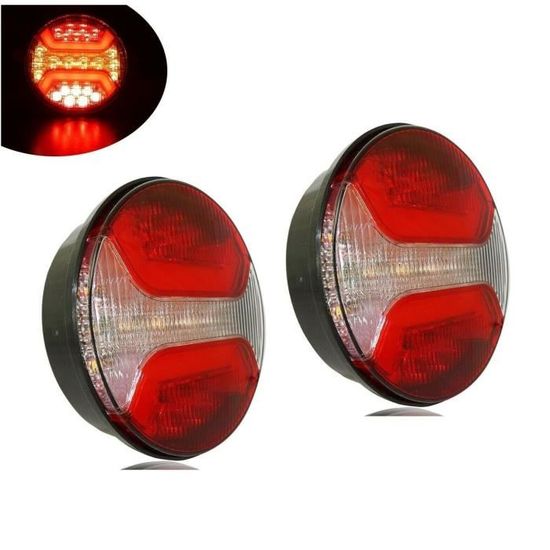 Feux Arrière LED J/J 12-24V - 3 Fonctions (stop, Position, Clignotant), Rond, Homologation E11