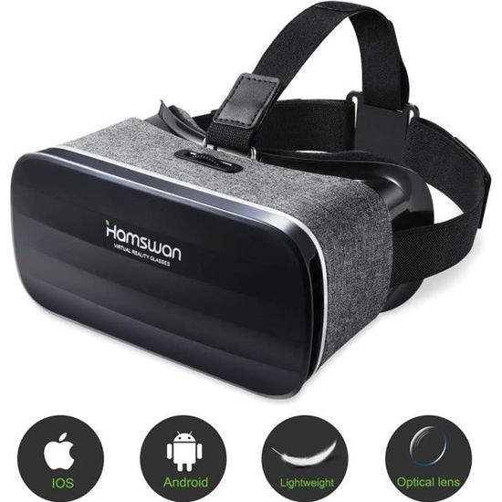 HAMSWAN Lunette 3D VR Casque de Realite Virtuelle Lunette Virtuelle Le Plus Leger pour 3D Films et Jeux Compatibles avec iPhone Cdiscount