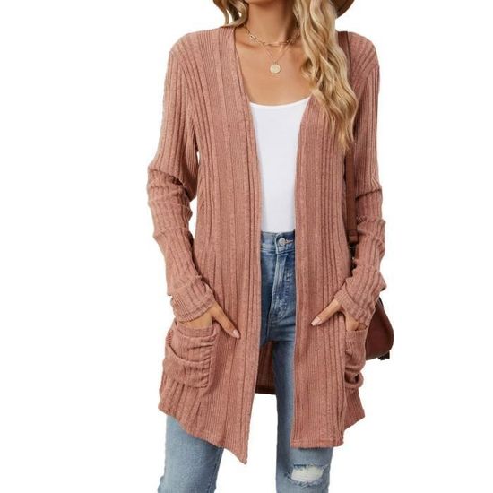 Cardigan Femme - Cardigan Ouvert à L'avant Pour Femme, Pull En Tricot à Manches Longues Avec Poches