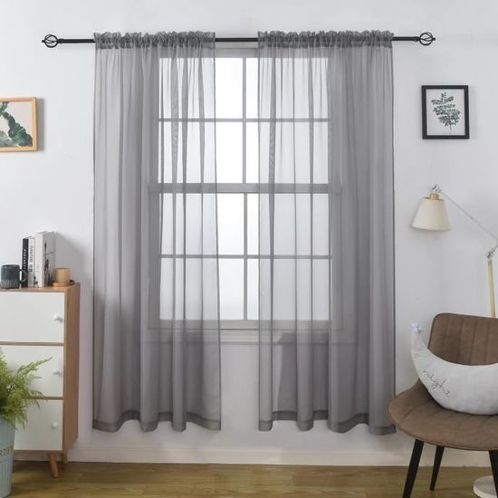 Rideau Voilage Semi-transparent SUNLIMEI – 70 X 250 Cm, Polyester – Noir, Pour Salon, Chambre, Fenêtre – Filtre Lumière Et Intimité
