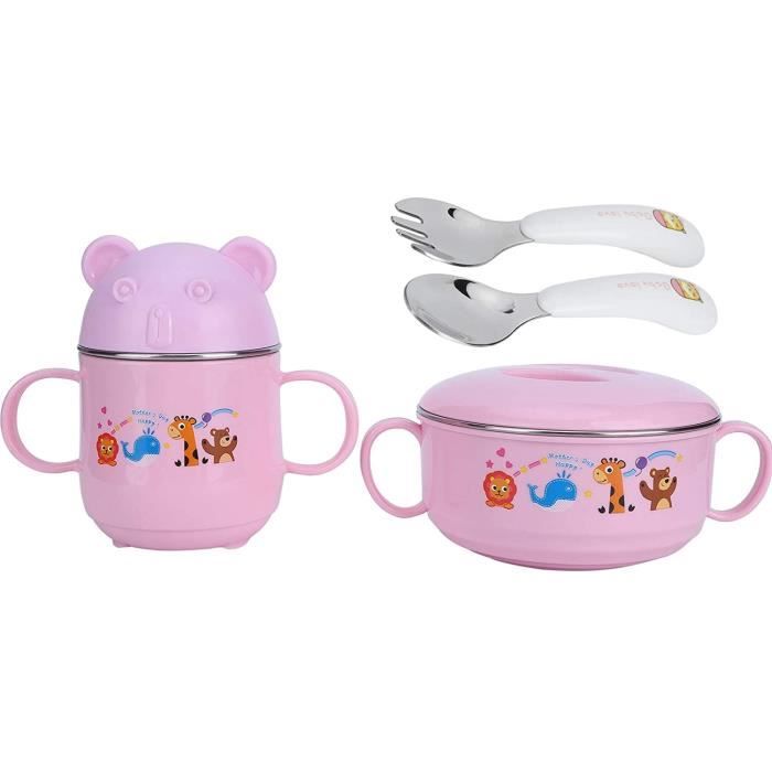 Rose Exing 1 set de vaisselle de bébé Dessin animé pour enfant Cuillère Fourchette Couverts en acier inoxydable