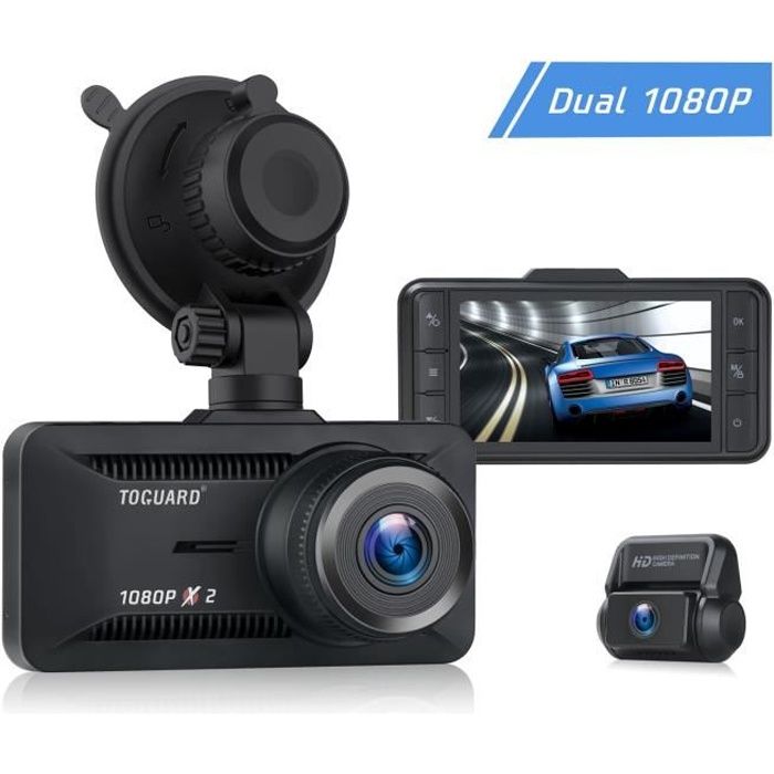 TOGUARD Caméra de Voiture, Full 3.2” HD LCD 1080P DashCam 170° IPS +GPS Double Caméra Voiture Embarquée Enregistreur de Conduite