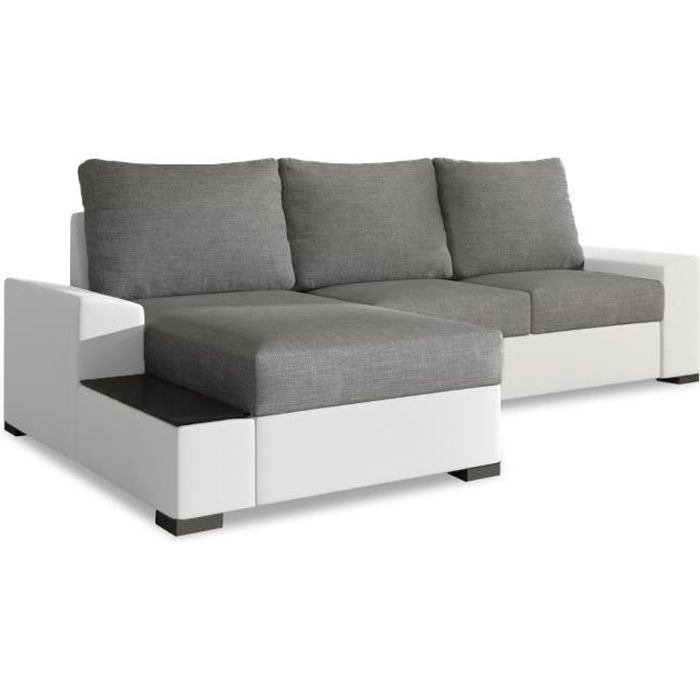 Canapé d'angle gauche convertible Gianni Gris et Blanc