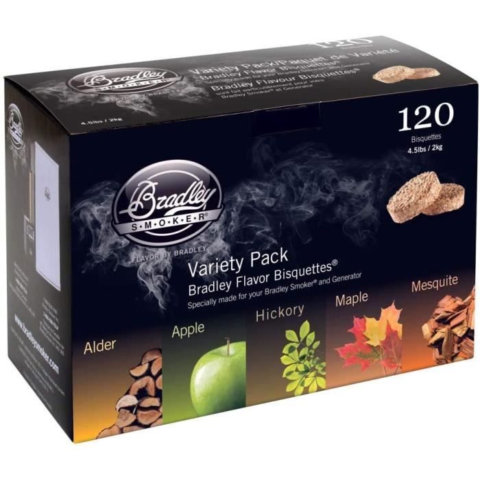 Bois de fumage Bradley Smoker BT5FV120 120 Lot de 120 bisquettes – Cinq Variations aromatiques 383