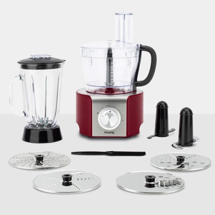 Robots multifonctionsH.Koenig Robot de cuisine Multifonctions MX18 Rouge Professionnel Compact, Bol mixeur 1.5L, Blender en verre61