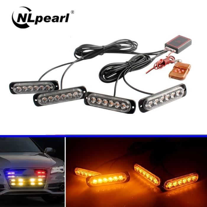 Nlpearl – 4 lumières stroboscopiques de voiture à Led rouge et bleu 12V, pour camion de vo -4pcs-Blue-White