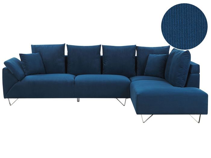 Canapé d'angle 4 places Bleu Velours Confort