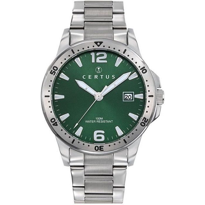 Bracelet acier homme - CERTUS - Montre Certus acier fond vert - Couleur de la matière:Blanc