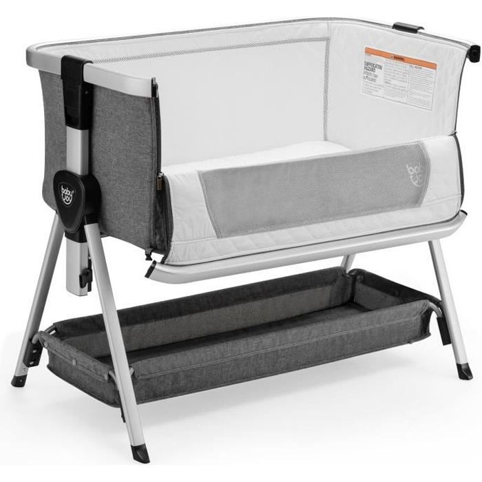 COSTWAY Lit Cododo Bébé avec Matelas 7 Hauteurs Réglables Espace de Rangement Fenêtre en Maille Respirante 0-36 Mois Gris Foncé