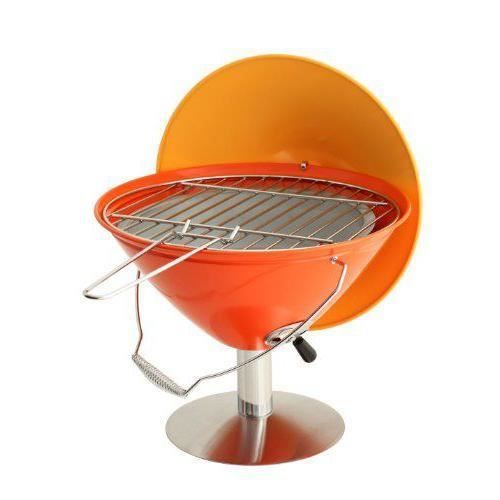 Idelice CU497 859A Barbecue à Charbon Nomade Forme Conique pour 2/3 Personnes Inox/Bois Orange/Orange Sanguine