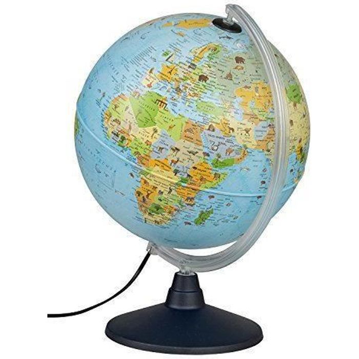 Idena enfants Globe terrestre lumineux avec illustrations d`animaux, jouet Ã©ducatif, diamÃ¨tre 30 cm - 22059