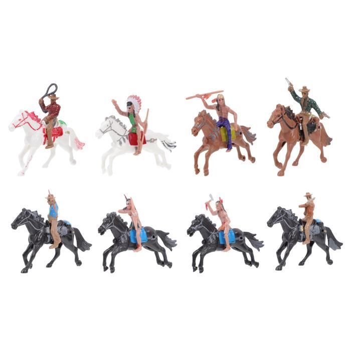 8pcs Indiens Figurines en plastique Playset Équitation Figure Toy Toy West Cowboy Modèle orne style assorti