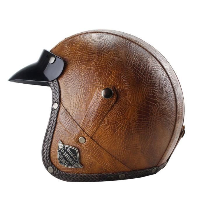 Casque Moto Demi Casque Harley Casque vintage Casque cuir automne et hiver Casque électrique La sécurité La mode Tendance Casque de