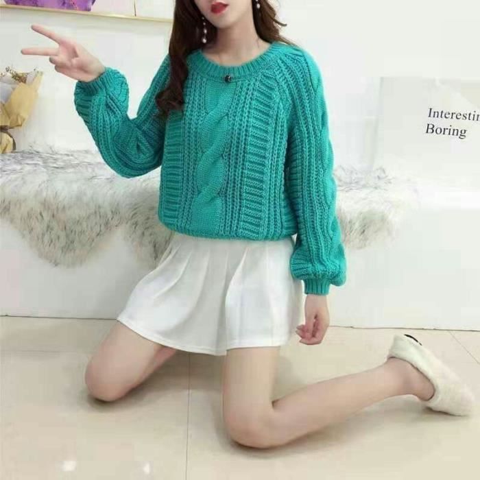 PULL,Roupas femininas femmes Pull pulls 2020 nouveau jaune Pull pulls couleur bonbon Harajuku Chic court Pull torsadé - Type green