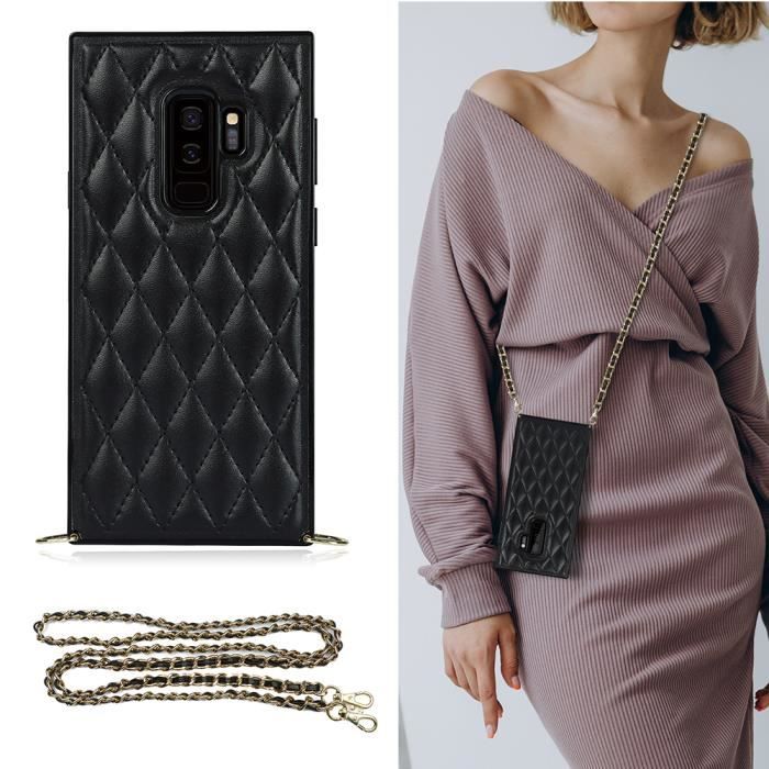 Coque collier Samsung Galaxy S9, Étui à bandoulière chaîne téléphone cordon tour de cou pour Samsung Galaxy S9 Noir