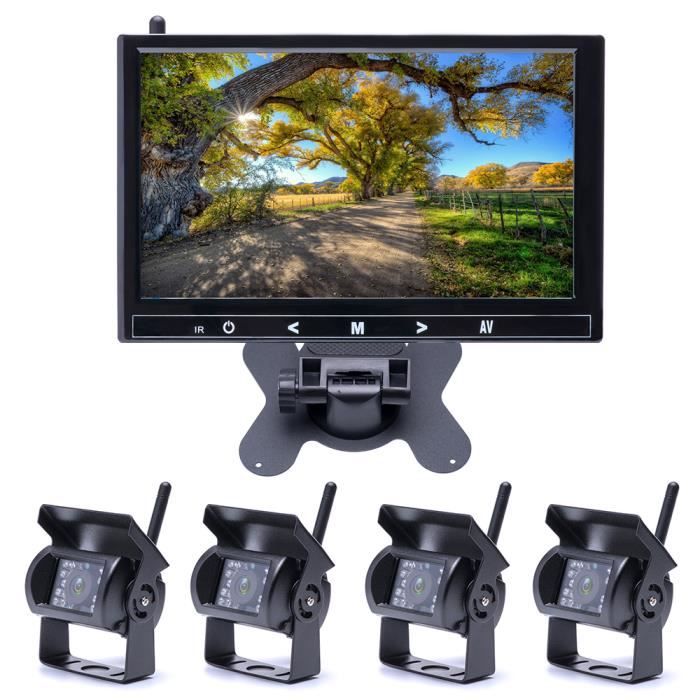 Moniteur 9 -+ 4 X Kit de caméra de recul avec vue arrière sans fil Camion pour bus de camping-car à vision nocturne