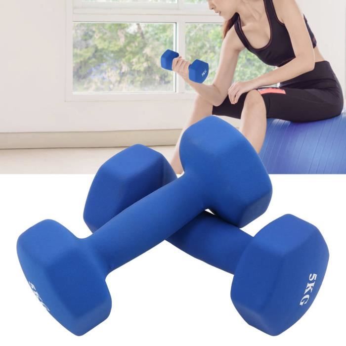 NOUVEAU 1 paire Haltères Hexagonale chaque 5kg/176.4oz d'haltères Dumbbell Musculation Bleu