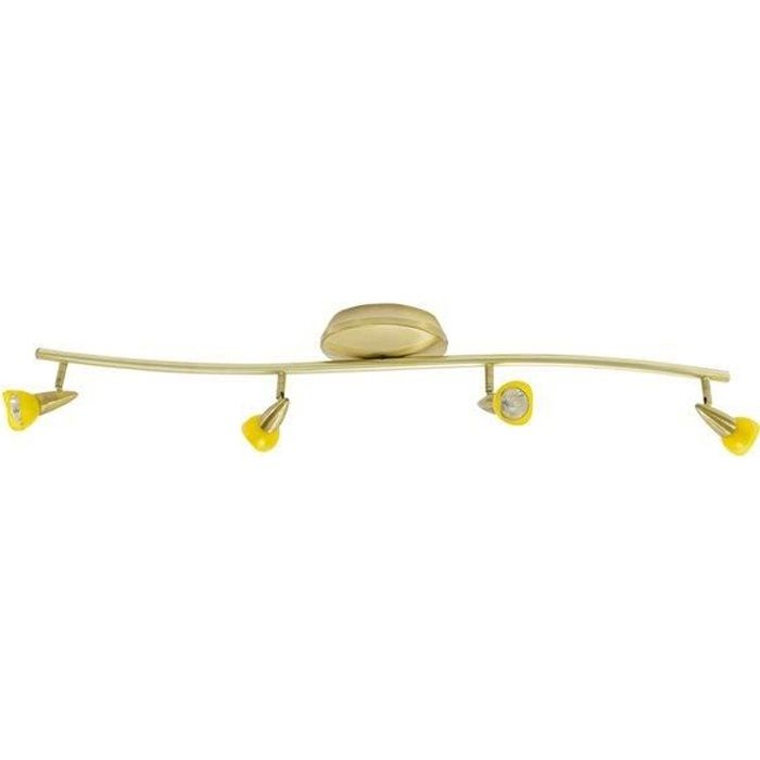 Luminaire Plafonnier laiton brossé 4 Spots orientables de 35 W GU 5.3 diffuseur teinté