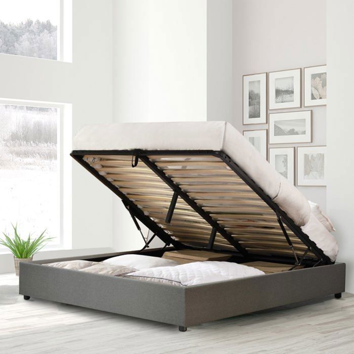 Lit à Sommier Tapissier Avec Matelas En Tissu Gris Clair 140x200 Cm | Leroy Merlin