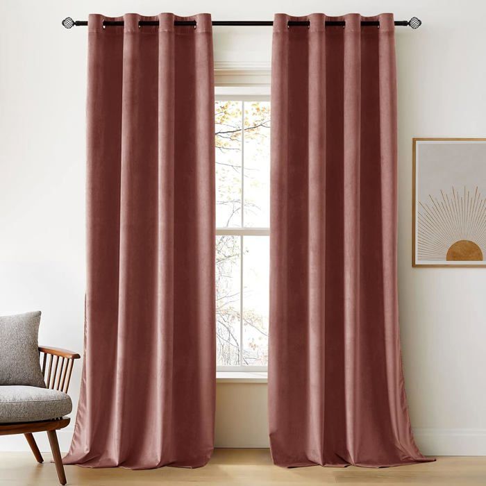 Rideaux Semi-transparents Veloutés Rose Poudré – Lot De 2 – 132,1 X 160 Cm – Passe-tringle 4,1 Cm – Pour Chambre, Salon
