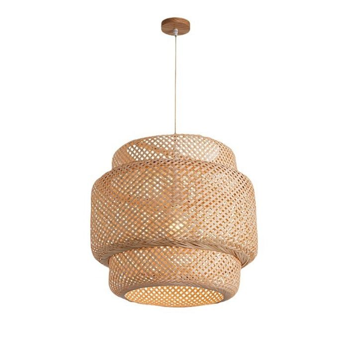 WOTTES Lustre Suspension Luminaire Suspension Bambou Rotin Naturel Ø30*35cm 1PCS pour Chambre Salle à Manger Cuisine