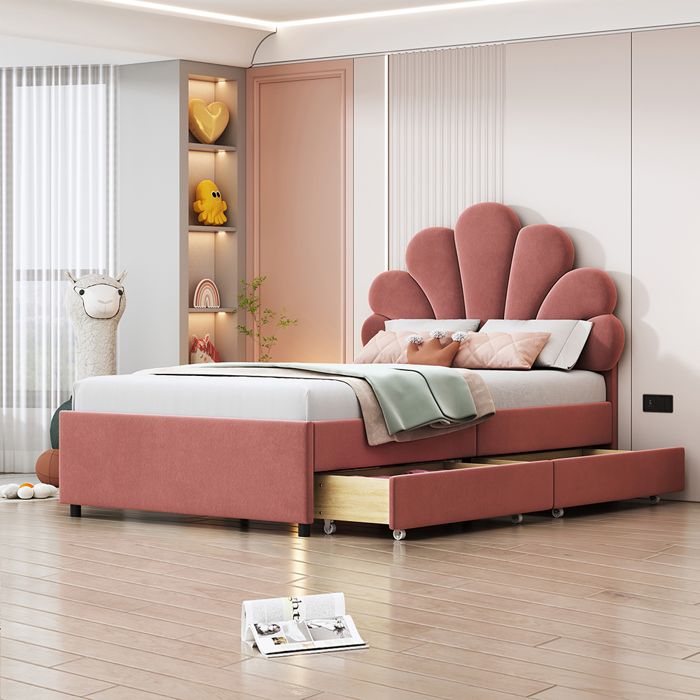 Lit denfant 90x200 cm Lit simple avec 2 compartiments de rangement Lit dinvité velours rose Lit denfant 90x200 cm Lit simple avec 2 compartiments de rangement Lit dinvité velours rose