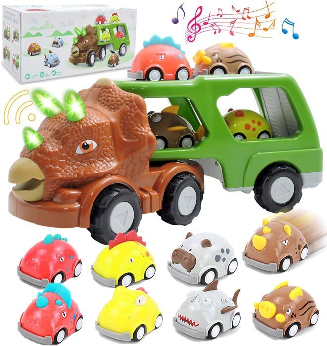TONZE Dinosaure Voiture Lumineuse – Circuit Compatible, Jouet Enfant 2-4 Ans, Cadeau Garçon, Voiture Portable Sûre