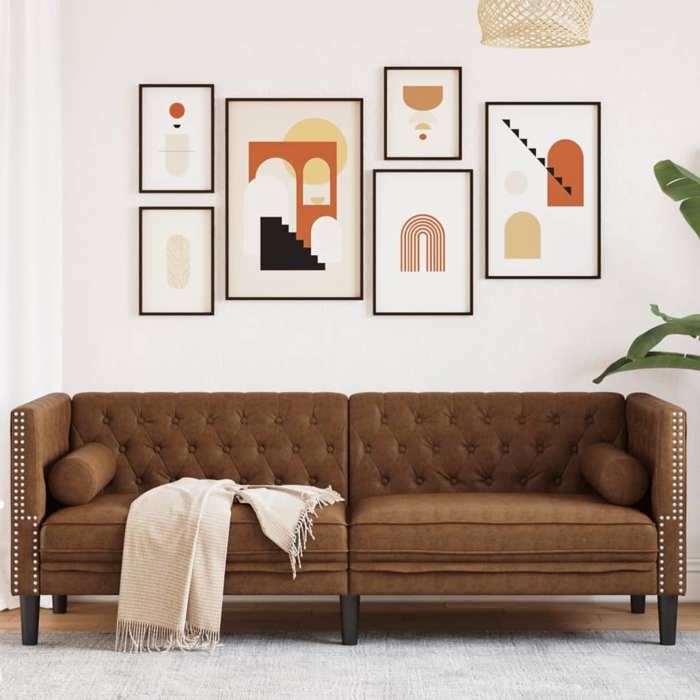 vidaXL Canapé Chesterfield avec traversins 3 places similicuir daim 372702
