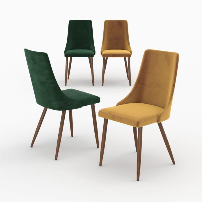 Pack 4 chaises en velours jaune et vert - Vinni - Maison Pavane