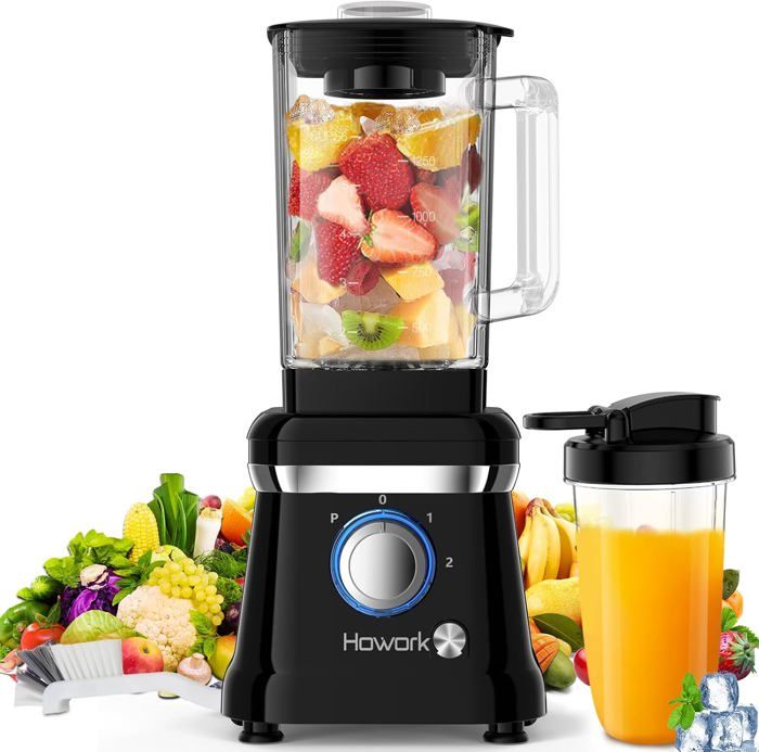Blender Howork 1200W - Mixeur Smoothie 1.6L 6 Lames Inox + Tasse Portable