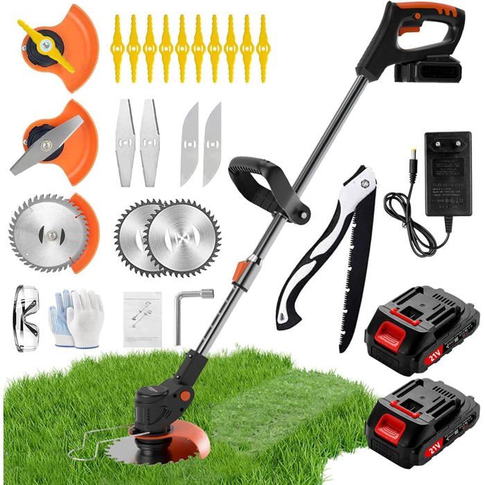 Débroussailleuse électrique Sans Fil 21V - Léger, 2 Batteries 2600mAh, 3 Types De Lames, Pour Jardin Et Pelouse