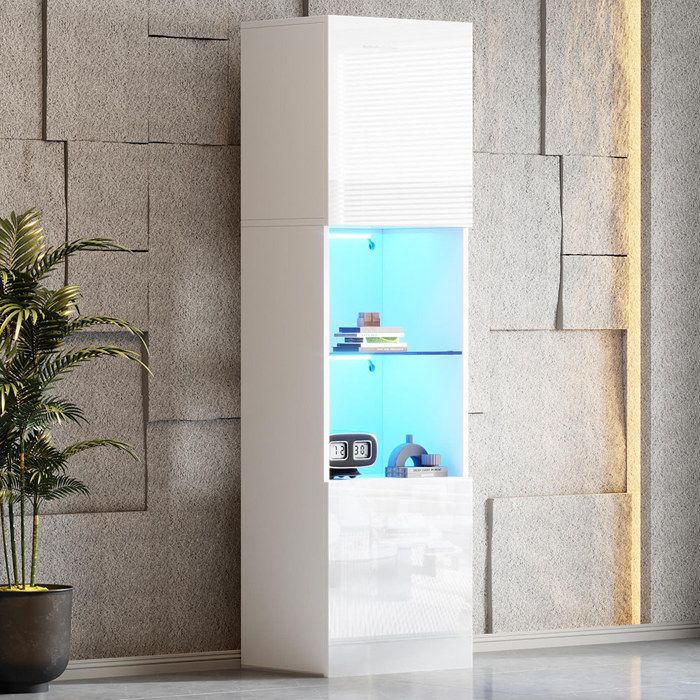 Vitrine LED Blanc brillante avec éclairage 45x35x160 cm armoires hautes rangement