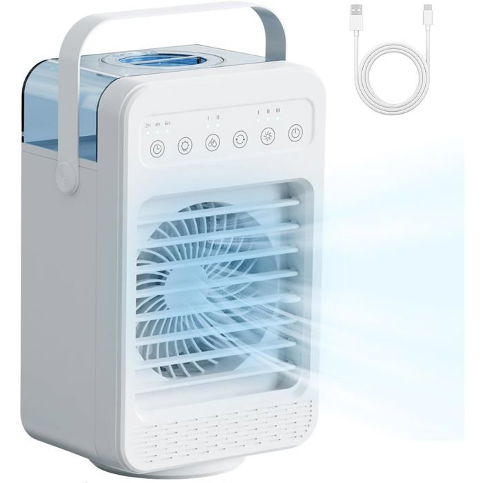 Climatiseur Mobile Silencieux Climatiseur Portable 5 En 1 - Refroidisseur D'Air Avec Affichage Led 3 Vitesses Minuterie 212h 7 Couleurs De Lumiere Humidificateur Ventilateur Pour Maisonbureau 74945352 Climatiseur Voiture