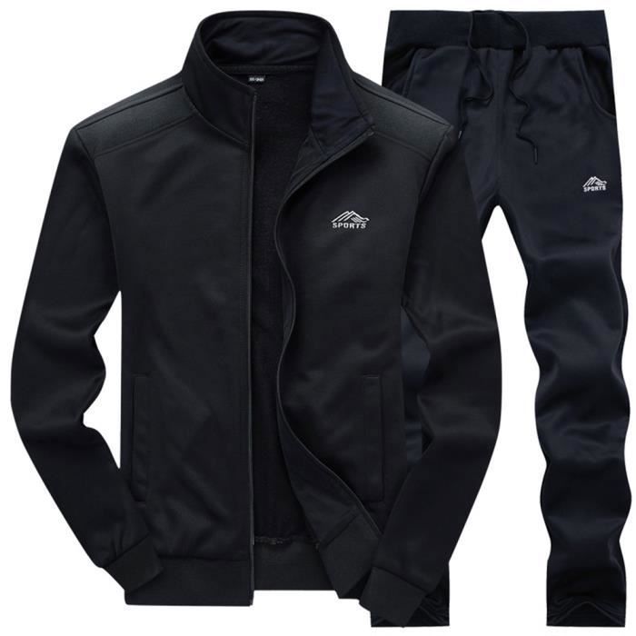 Survêtement Homme Ensemble Blouson Sweat Zippé Sports Jogging Pantalon 2 Pièces Sportwear Tenues Noir#XXXXL