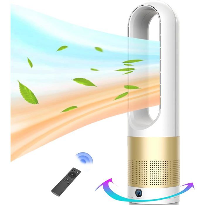 Ventilateur sans pale ultra silencieux 18″ couleur champagne – Télécommande minuterie 8h design moderne et sécurisé - Prumya