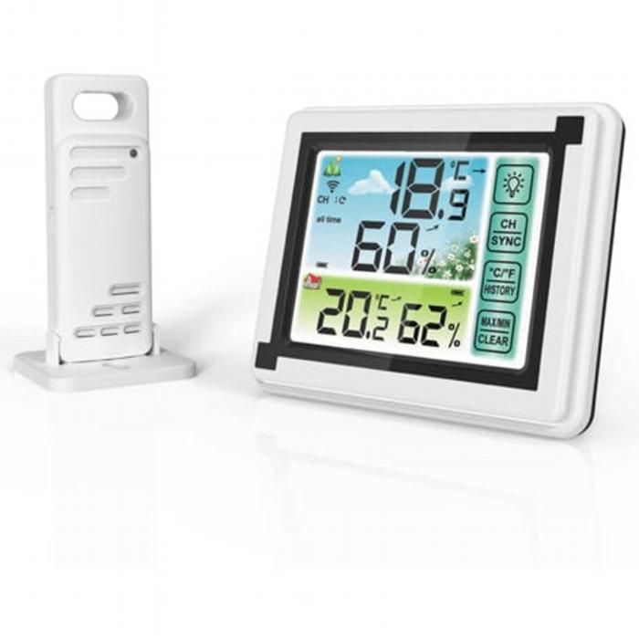 Thermomètre et hygromètre sans fil intérieur et extérieur horloge météo à écran couleur (avec 1 émetteur)