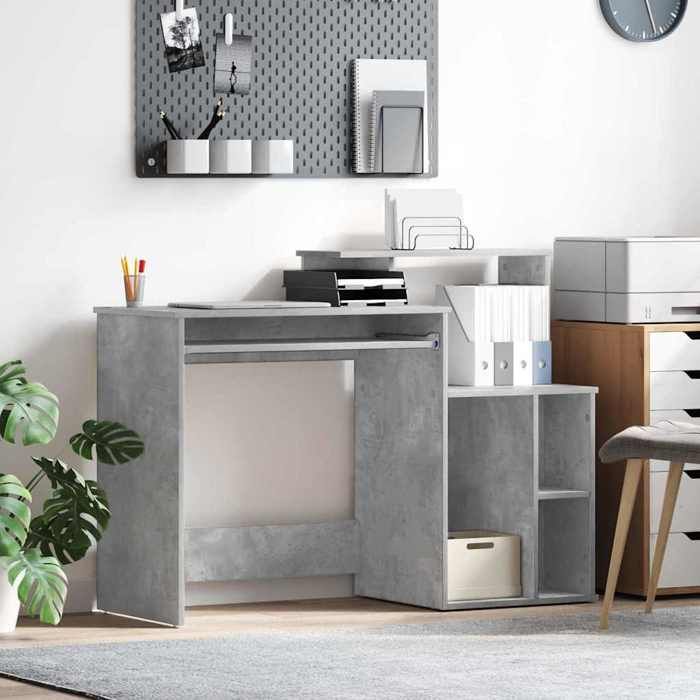 Bureau avec rangement gris béton 1205 x 44 x 885 cm – bois dingénierie
