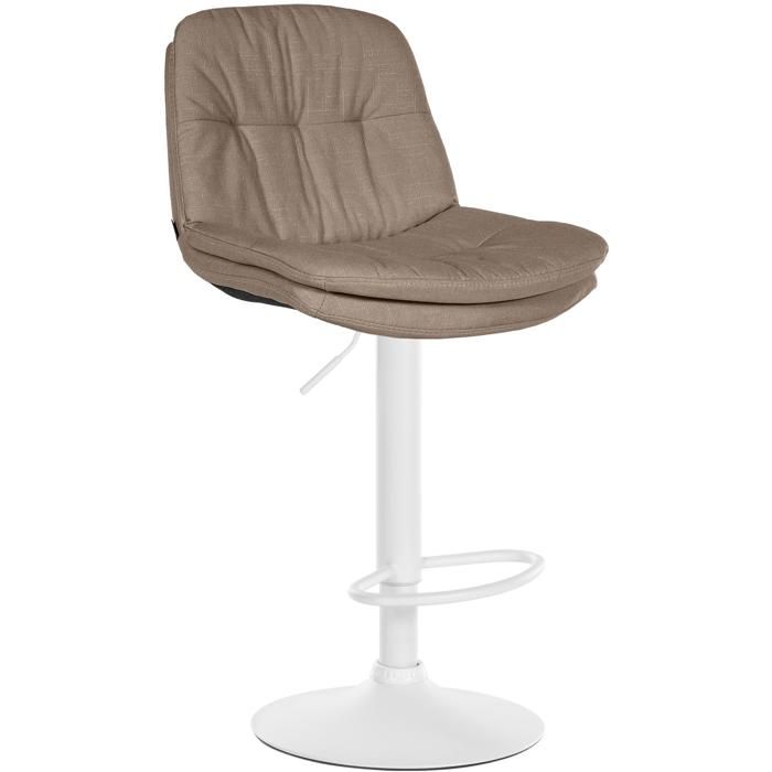 Tabouret chaise haute x1 pour cuisine et bar a assise moelleuse en tissu taupe cadre en metal blanc 10_0005686