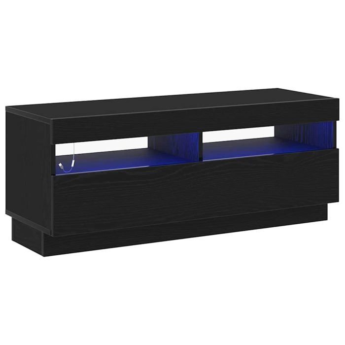 Meuble TV moderne - vidaXL - Chêne noir - 100x35x40 cm - Bois dingénierie - Bandes LED - 2 portes - 3 étagères