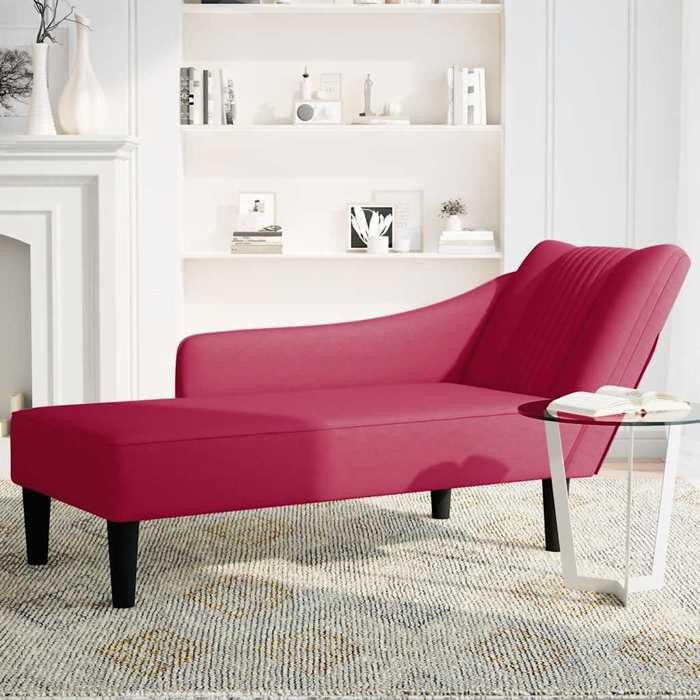 Promo 2026Fauteuil long - Transat de salon - chaise longue avec accoudoir droit rouge bordeaux velours 8042
