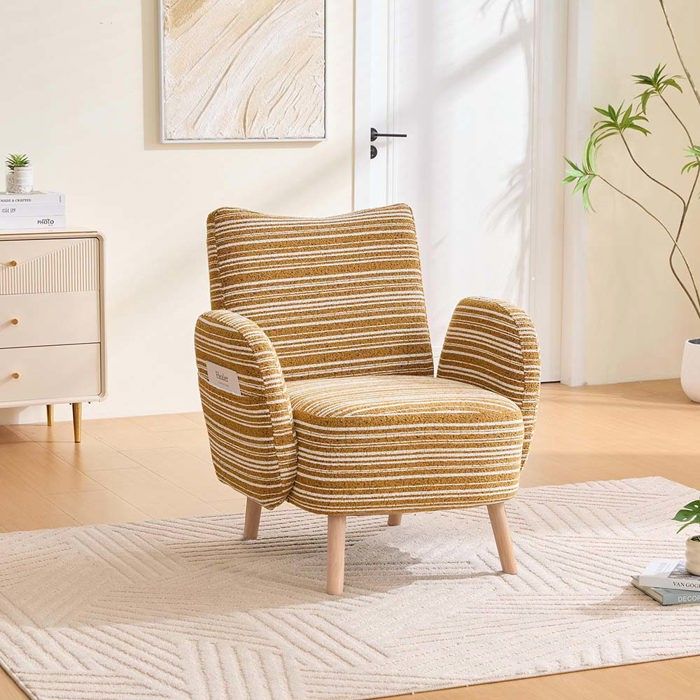 Fauteuil contemporain - Design minimaliste - Avec poches latérales - Pieds en bois massif - Jaune