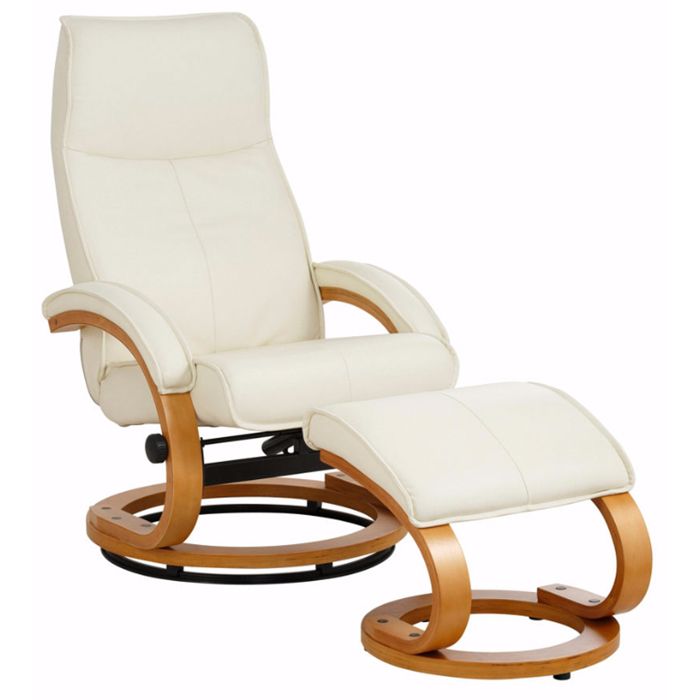 Paris - Fauteuil De Relaxation + Tabouret Crème Cuir Paris - Fauteuil De Relaxation + Tabouret Crème Cuir